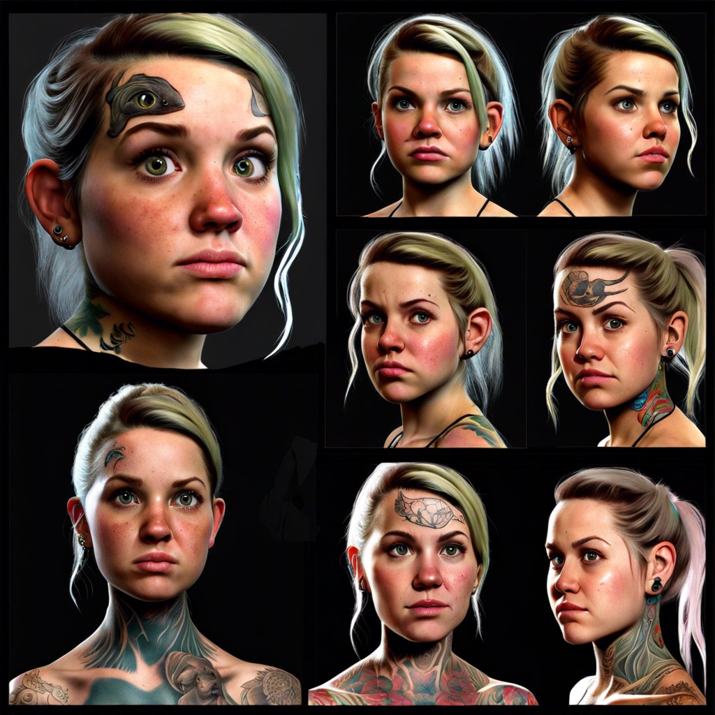 a series of ellies facial expressions showing her evolution