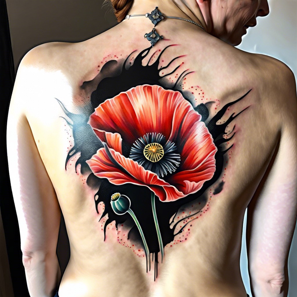 abstract poppy design on the lower back