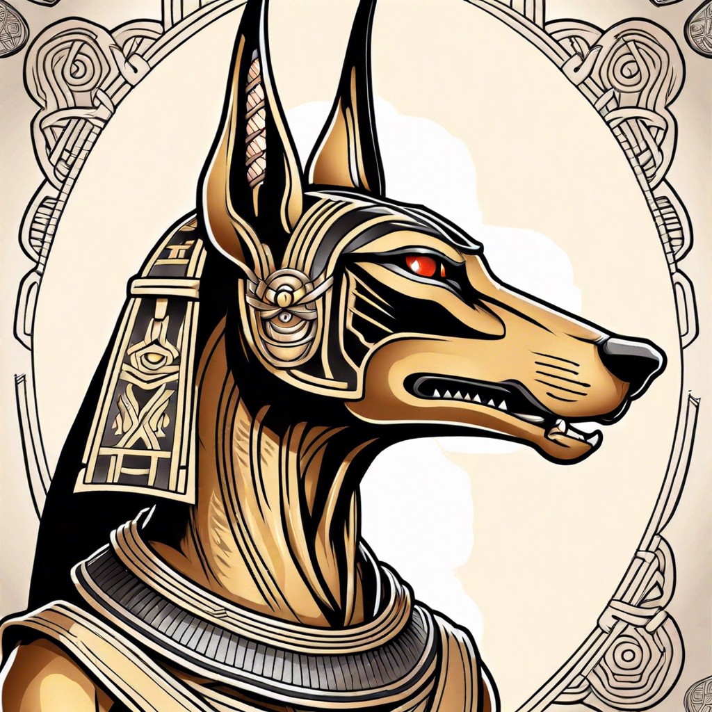 anubis in traditional japanese tattoo style