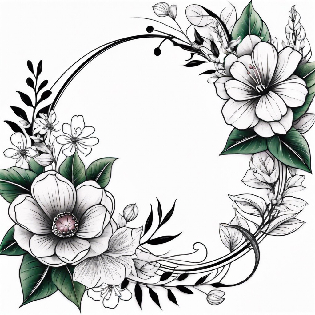 floral infinity loop with flowers and leaves