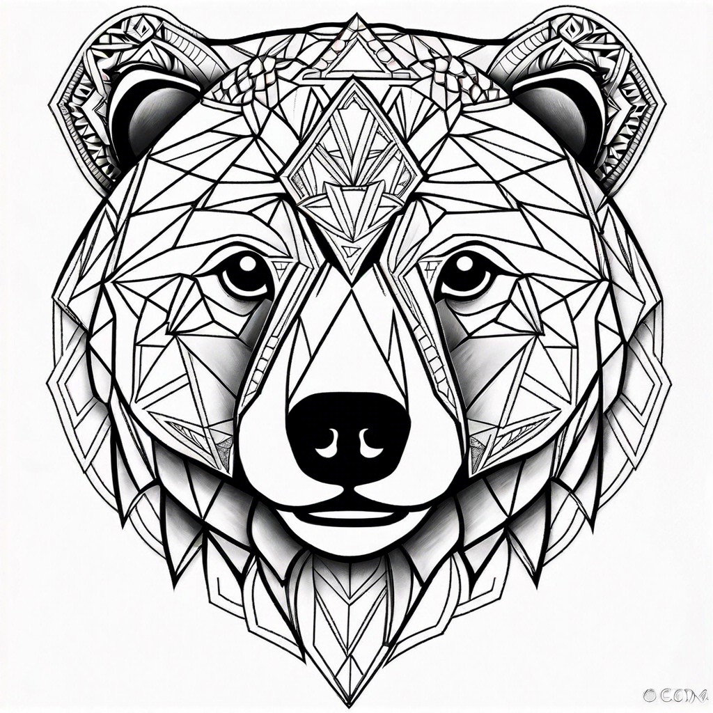 geometric bear head with mandala patterns