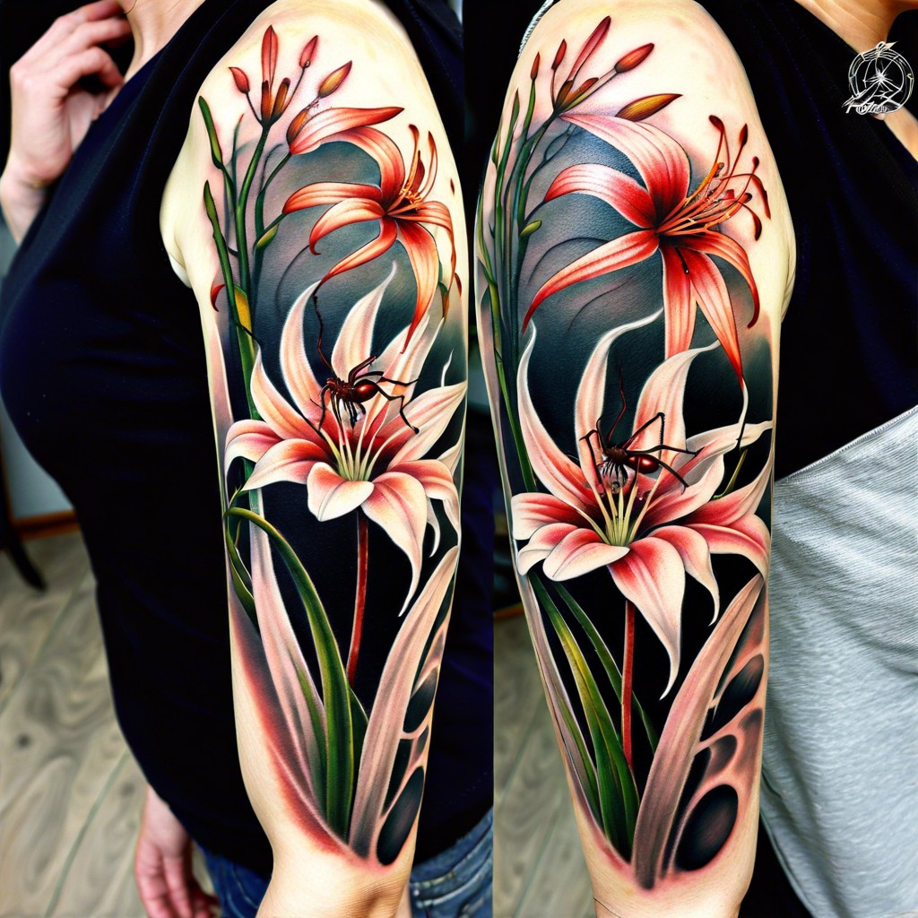 half sleeve of spider lilies with wind elements