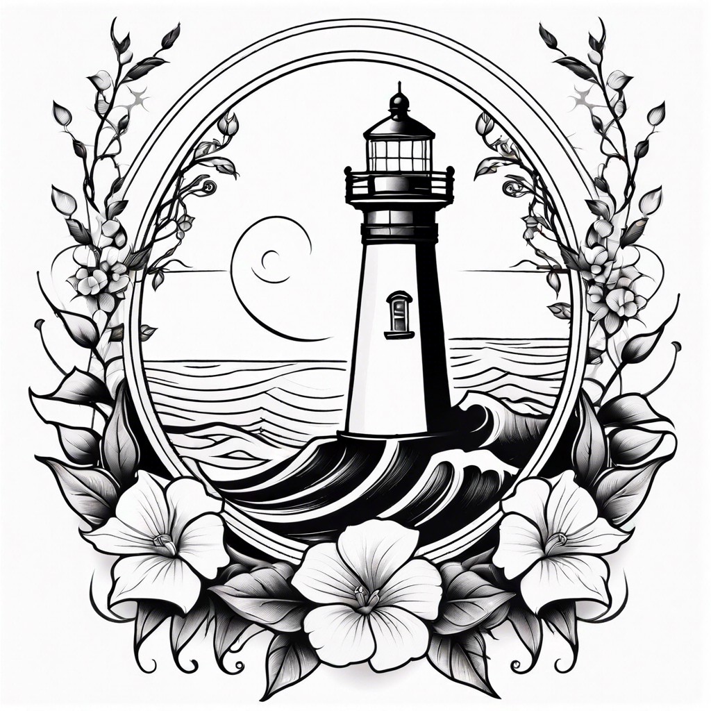 lighthouse with a floral vine wrapping around it