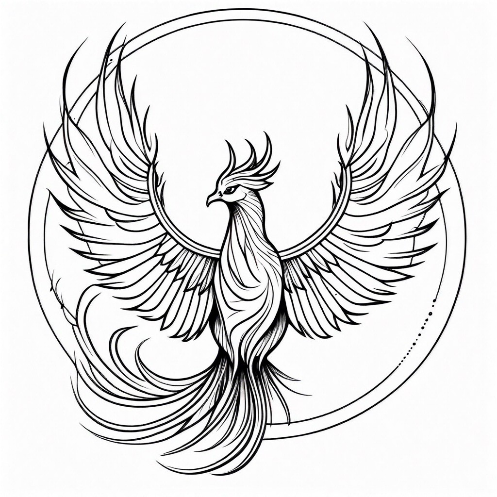 minimalist line art phoenix with delicate shading