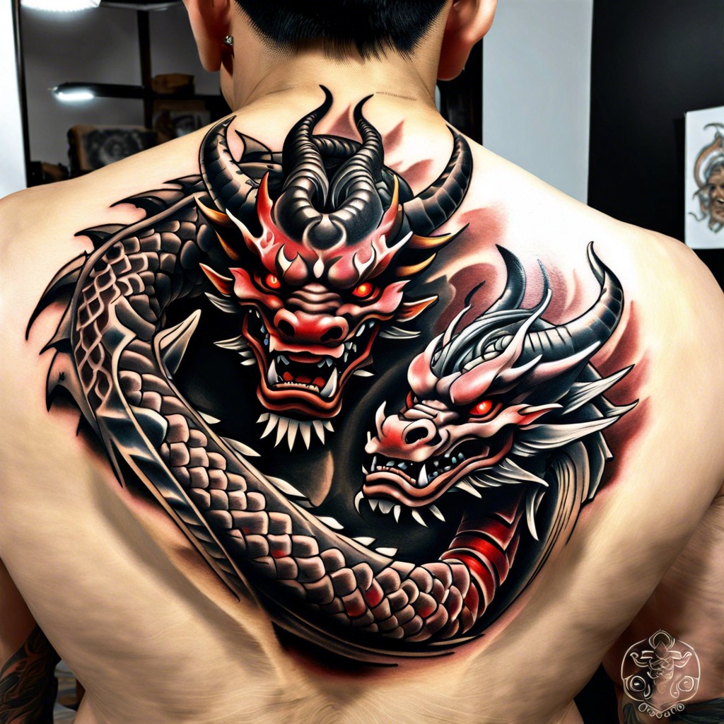 oni and dragon intertwined