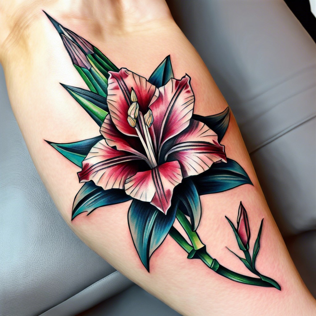 origami gladiolus on the forearm