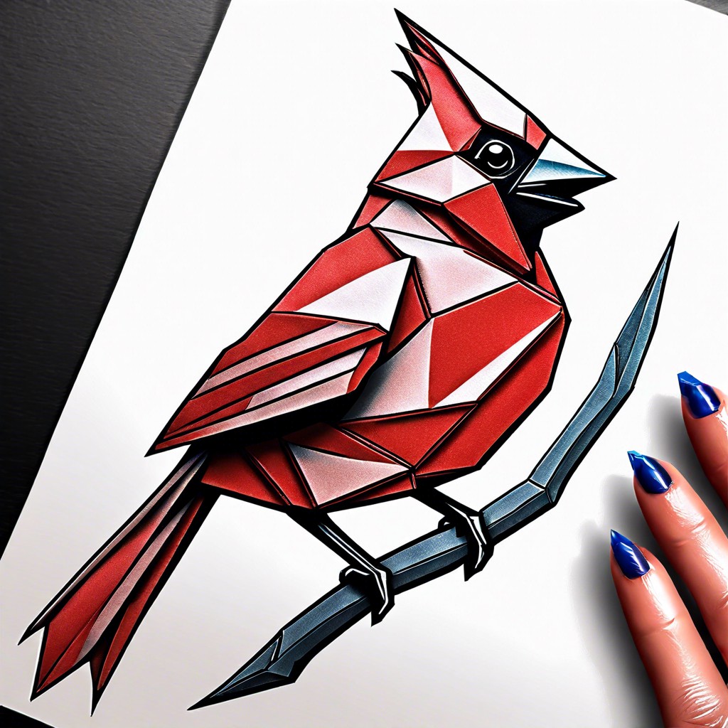 origami style cardinal tattoo