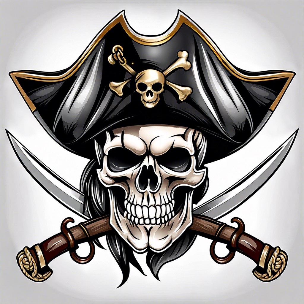 pirate skull with an eyepatch and a captains hat