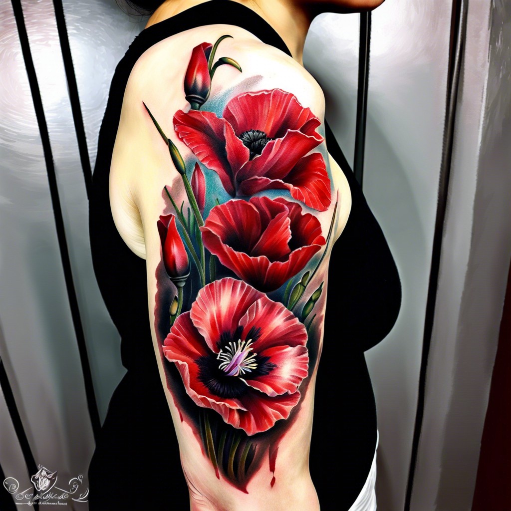 poppy and gladiolus intertwined arm sleeve