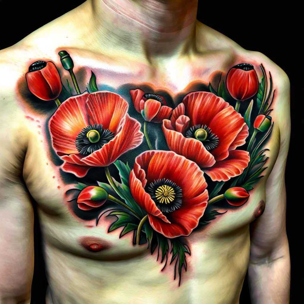 poppy cluster on the chest