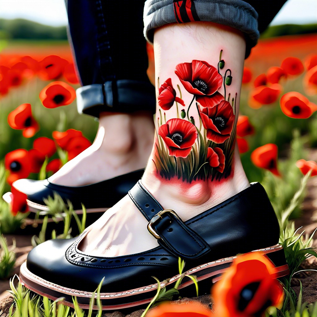 poppy field ankle bracelet tattoo