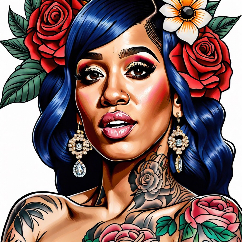 portrait of cardi b with floral frame