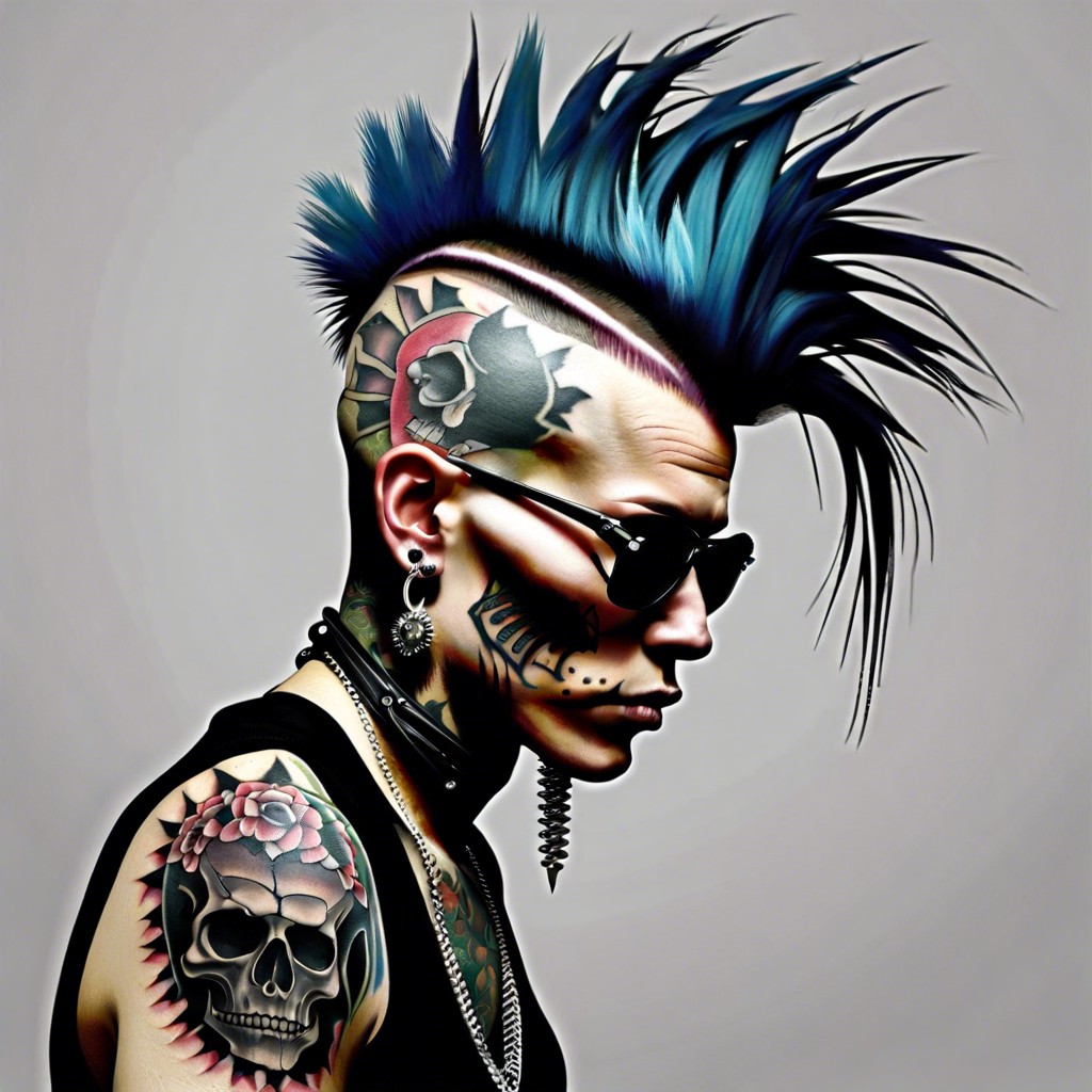 punk rock skull with mohawk and piercings