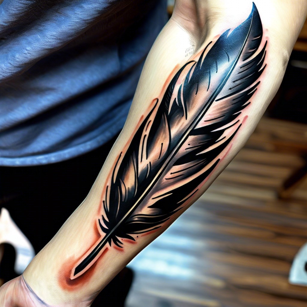 quill and ink pot on the forearm