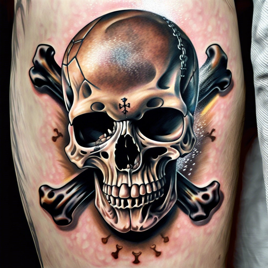 realistic human skull with crossbones