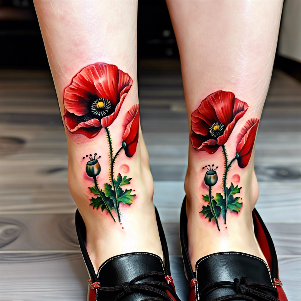 realistic poppy on the foot