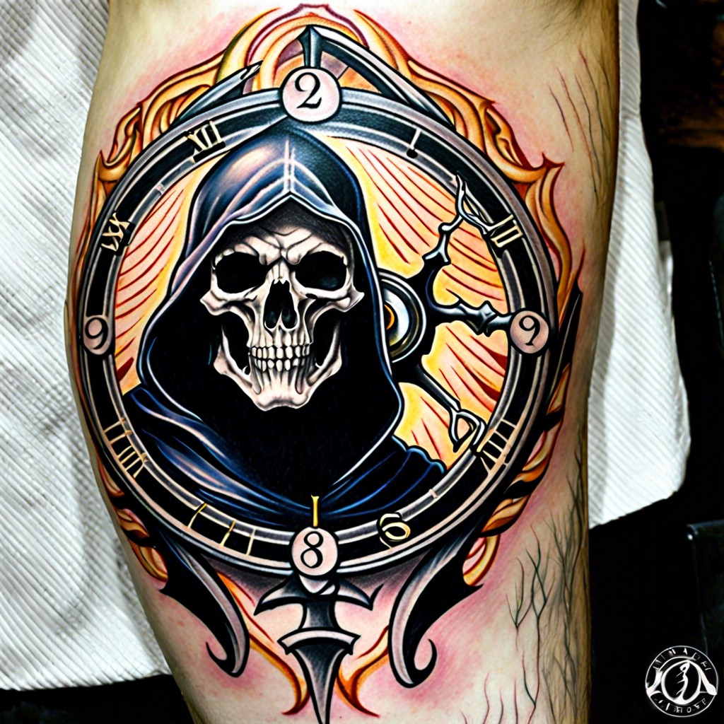 reaper with a clock or timepiece