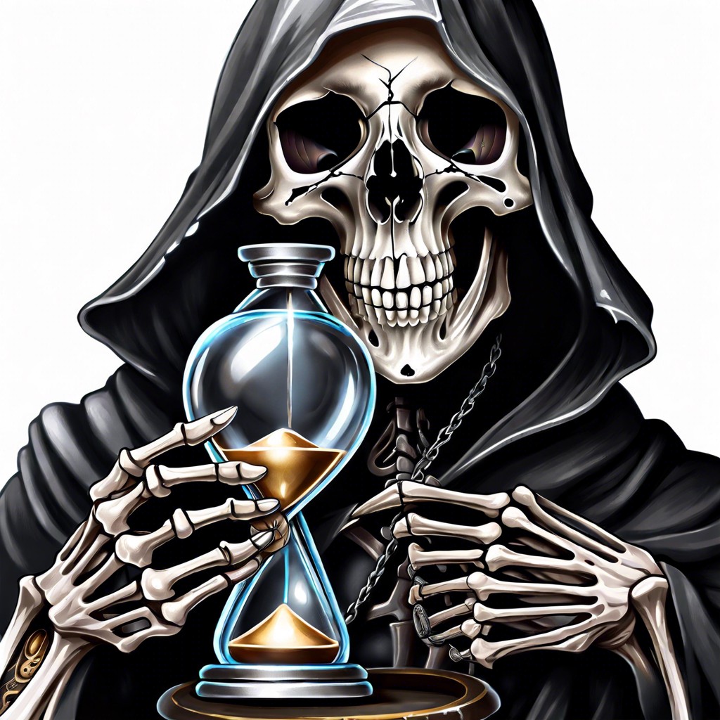 skeletal reaper holding an hourglass