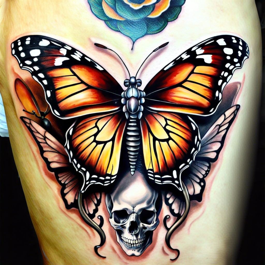 skull morphing into a butterfly symbolizing transformation