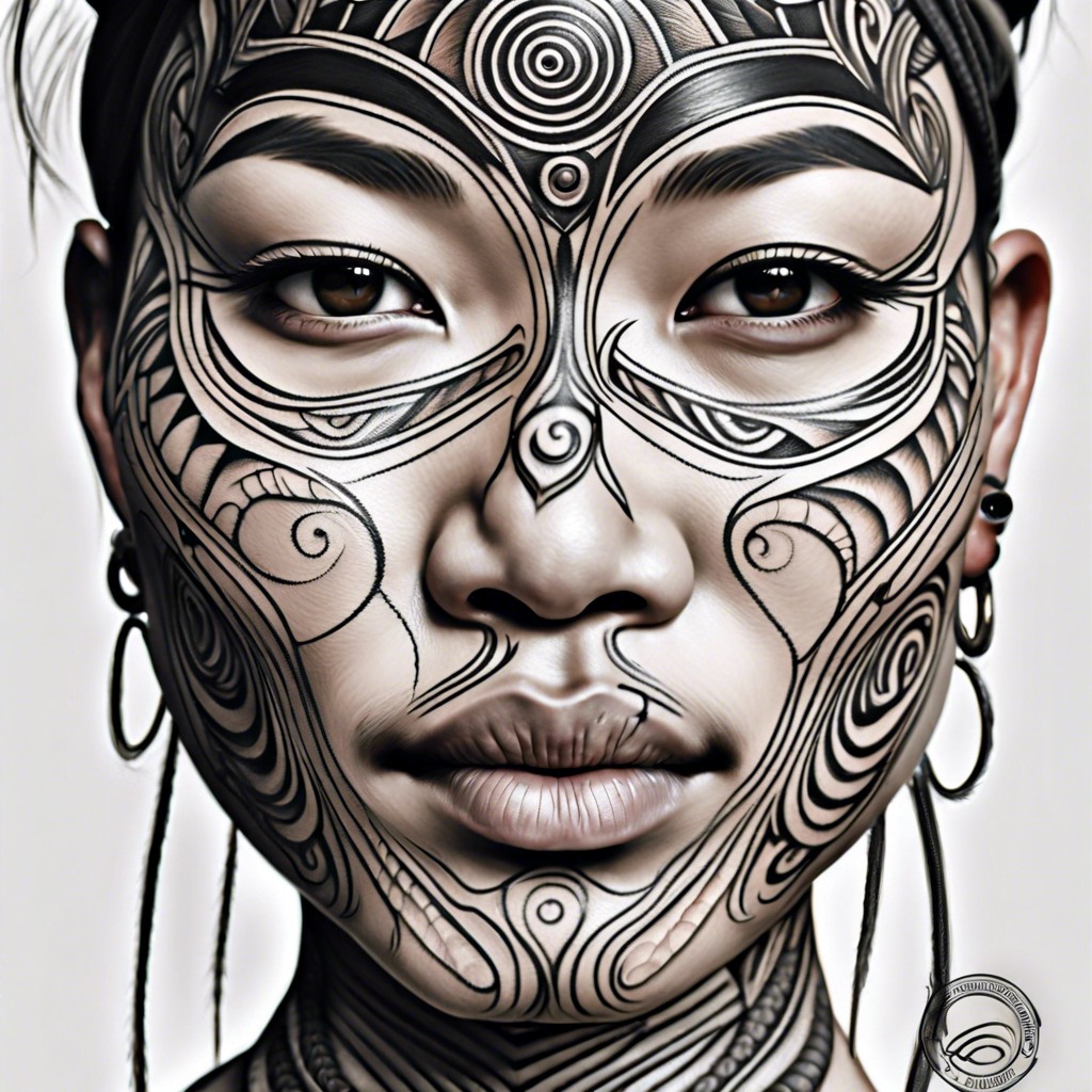 spiral and line face moko