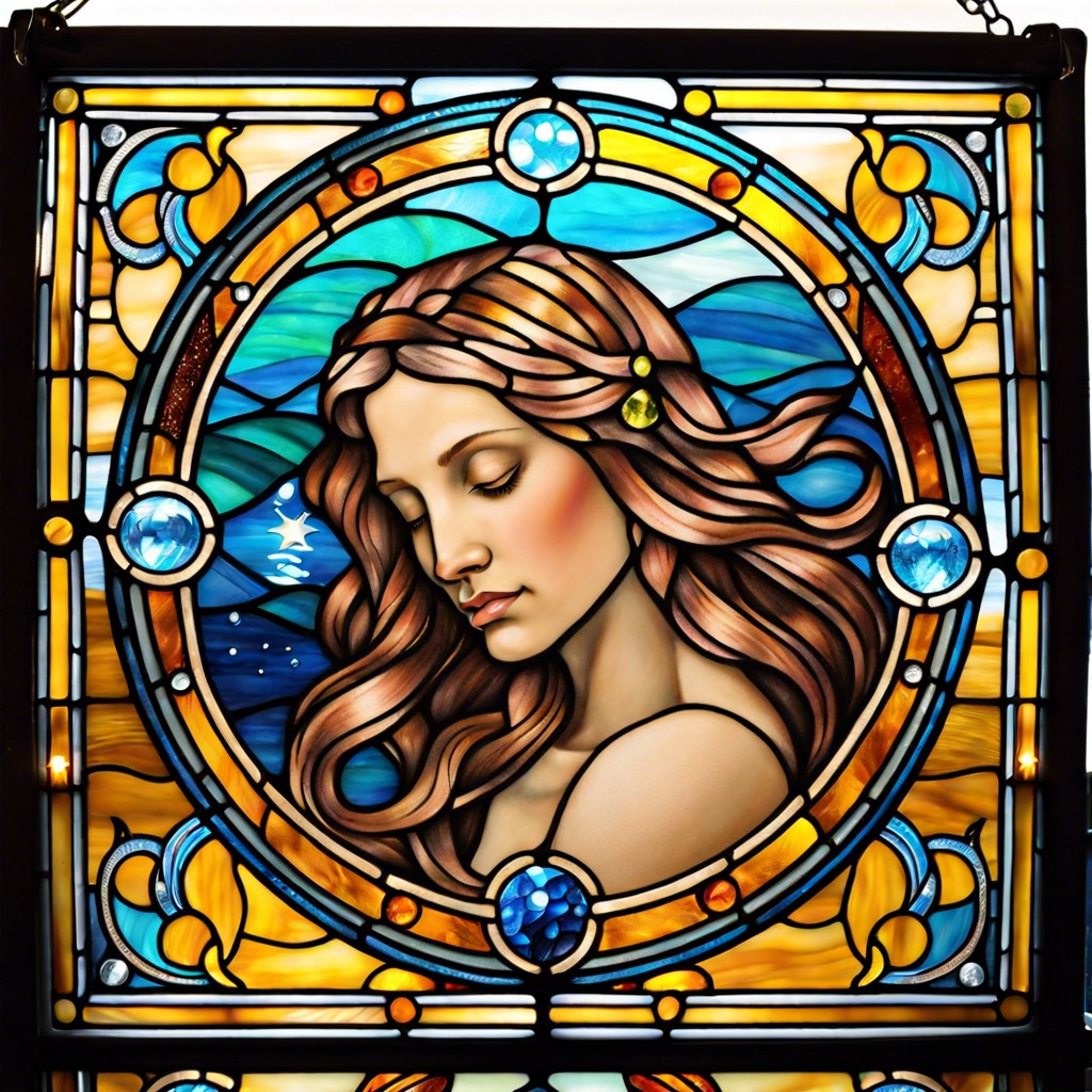 stained glass motif with aquarius themes