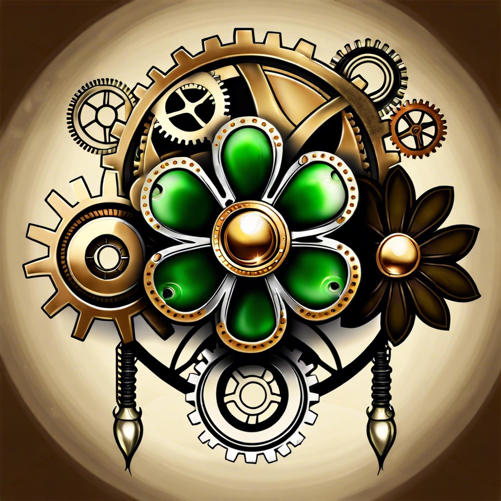 steampunk clover with gears and metallic elements