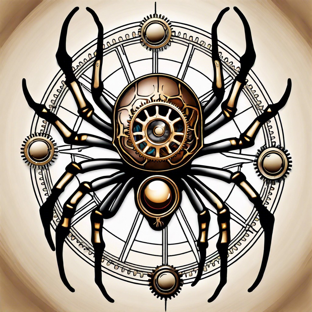 steampunk inspired with gears and cogs for the spiders body