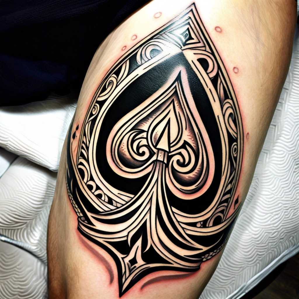 stylized ace of spades with tribal patterns