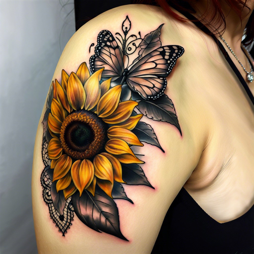 sunflower with petals made of delicate lace patterns