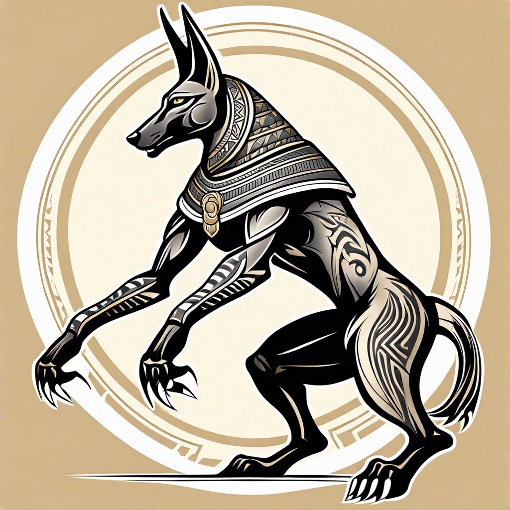 tribal anubis in mid stride