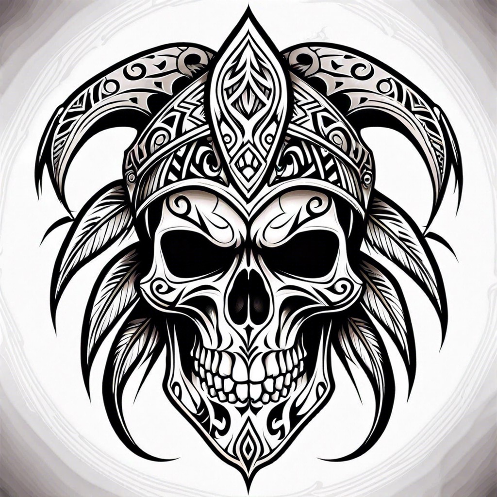 tribal skull tattoo with intricate patterns