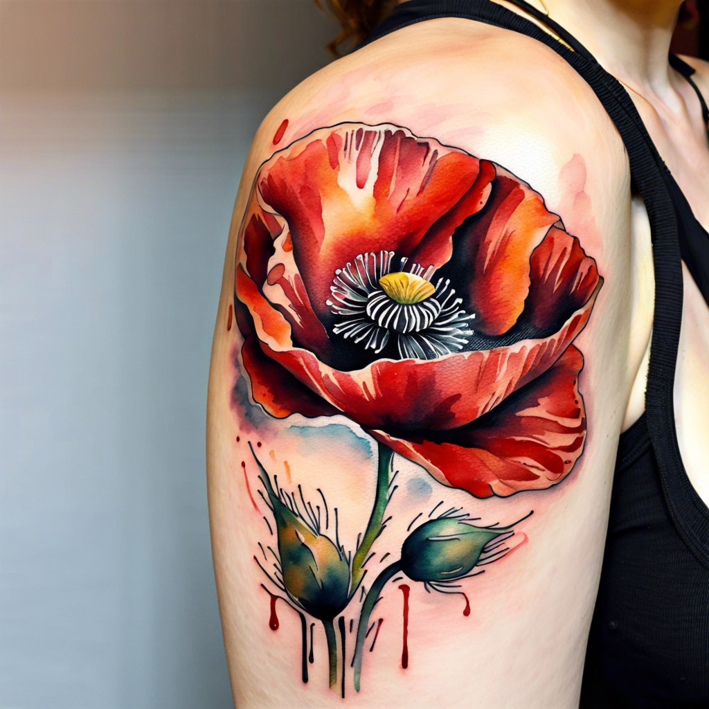 watercolor poppy shoulder piece