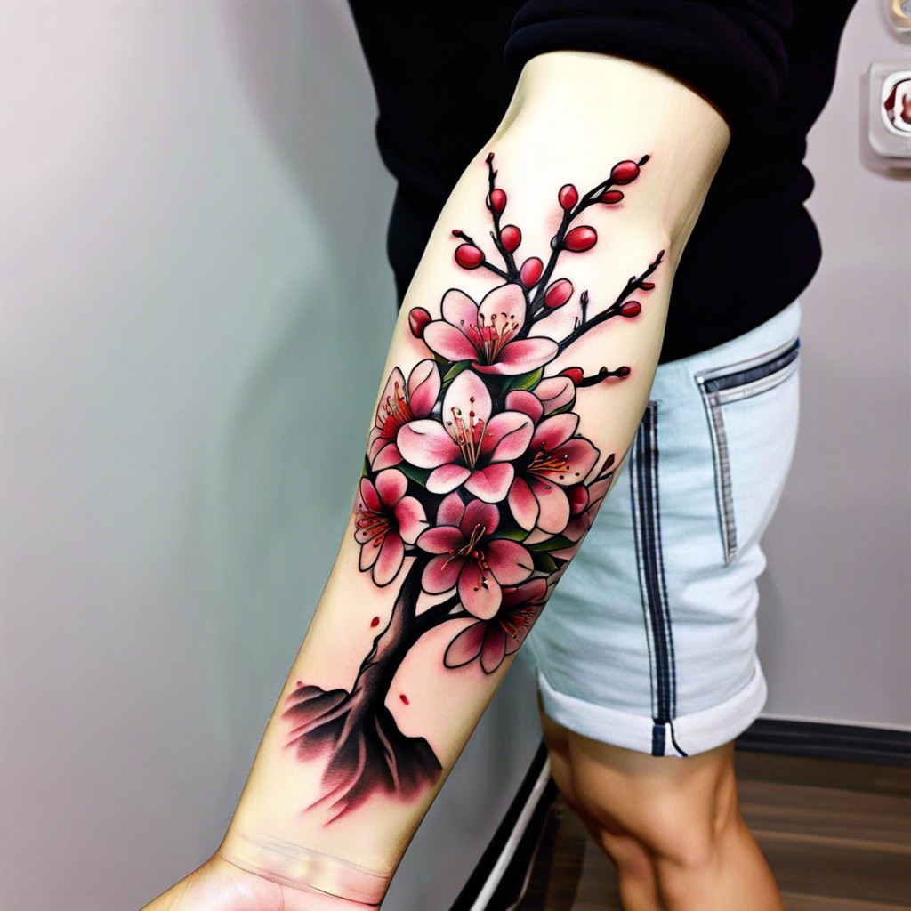 cherry tree in bloom on the forearm