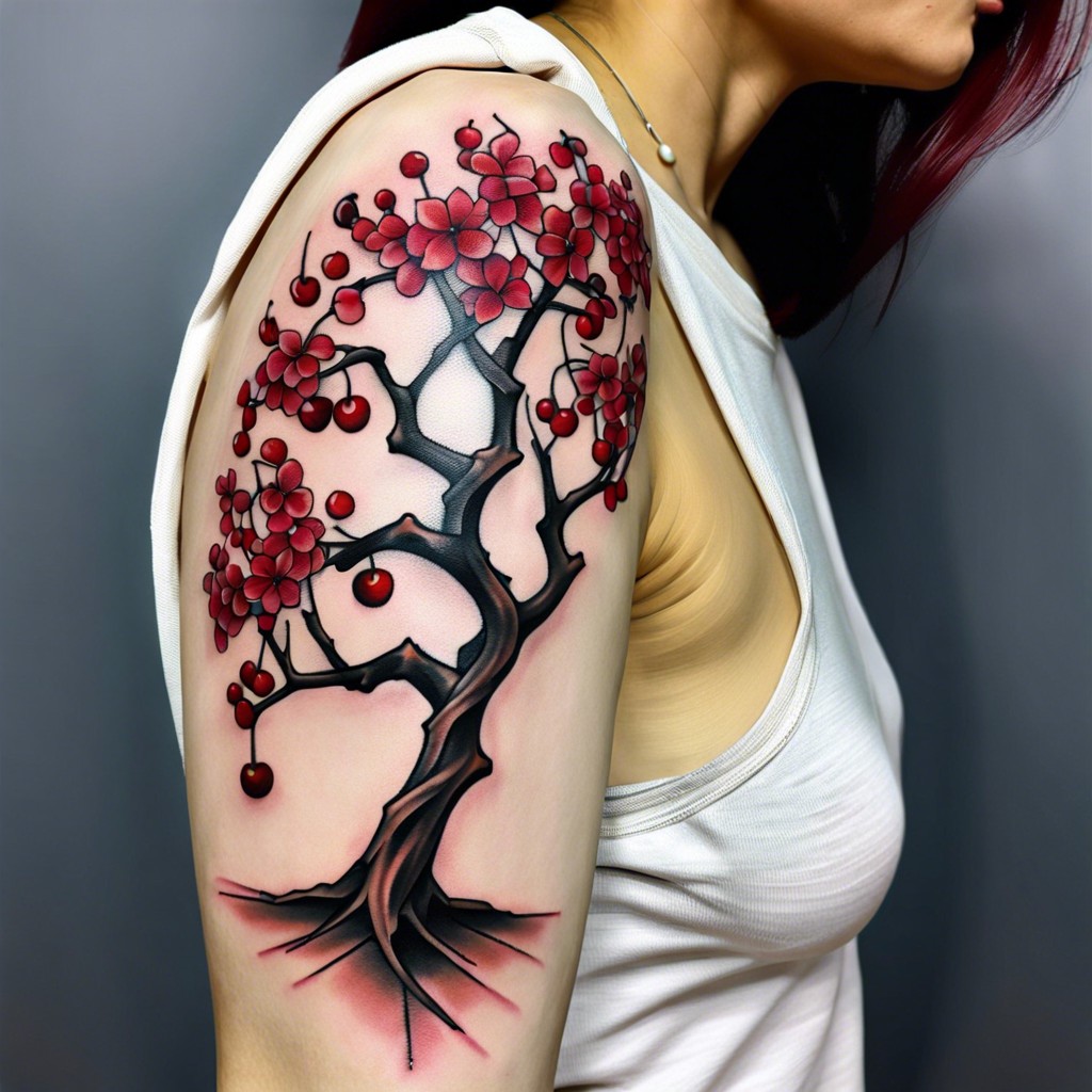 geometric cherry tree along the spine