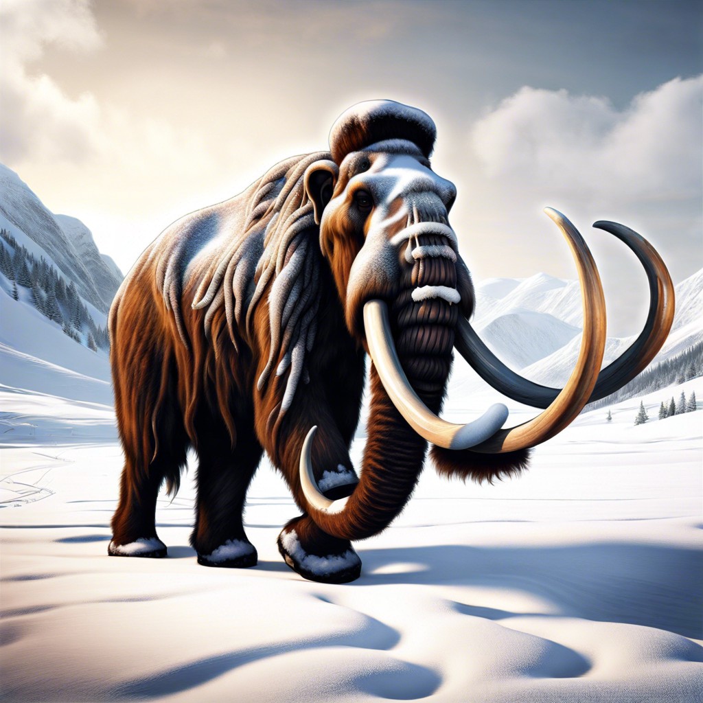 ice age inspired woolly mammoth in snowy landscape