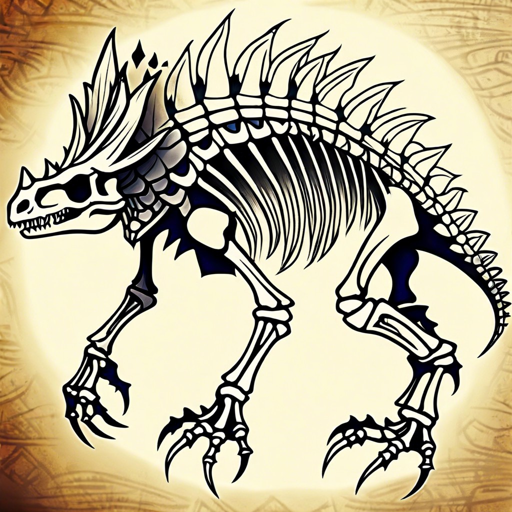 stegosaurus skeleton in tribal style