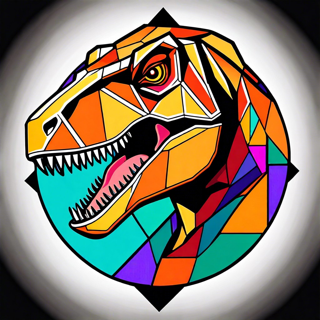 t rex with abstract colorful geometric shapes