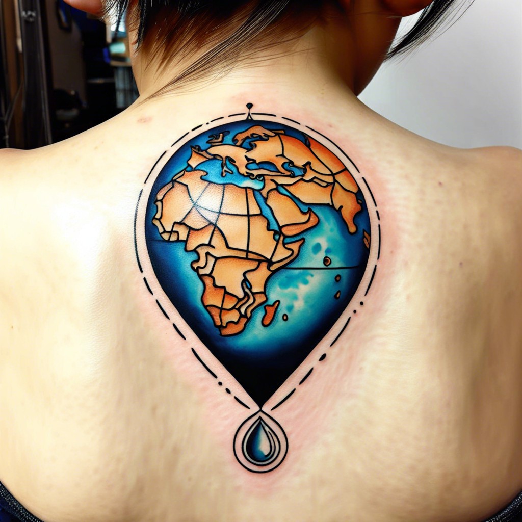 teardrop with a tiny world map