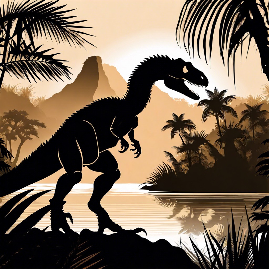 velociraptor silhouette with jungle backdrop