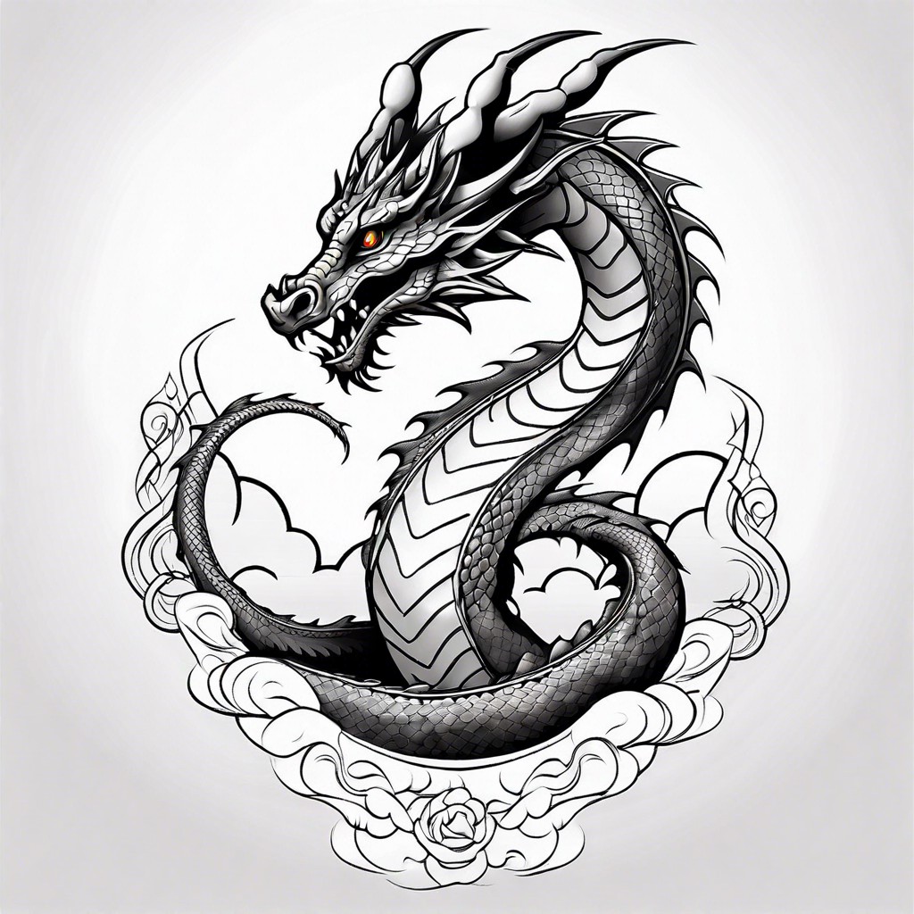 dragon intertwined with clouds